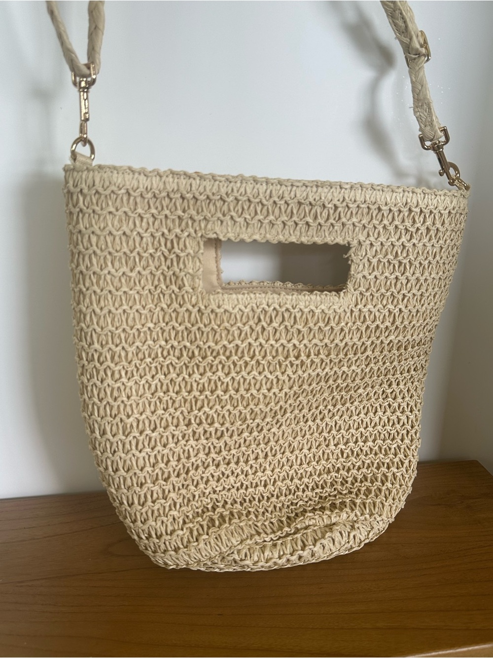Boho Woven Bag, Beach Bag, Cream Straw Shoulder Bag